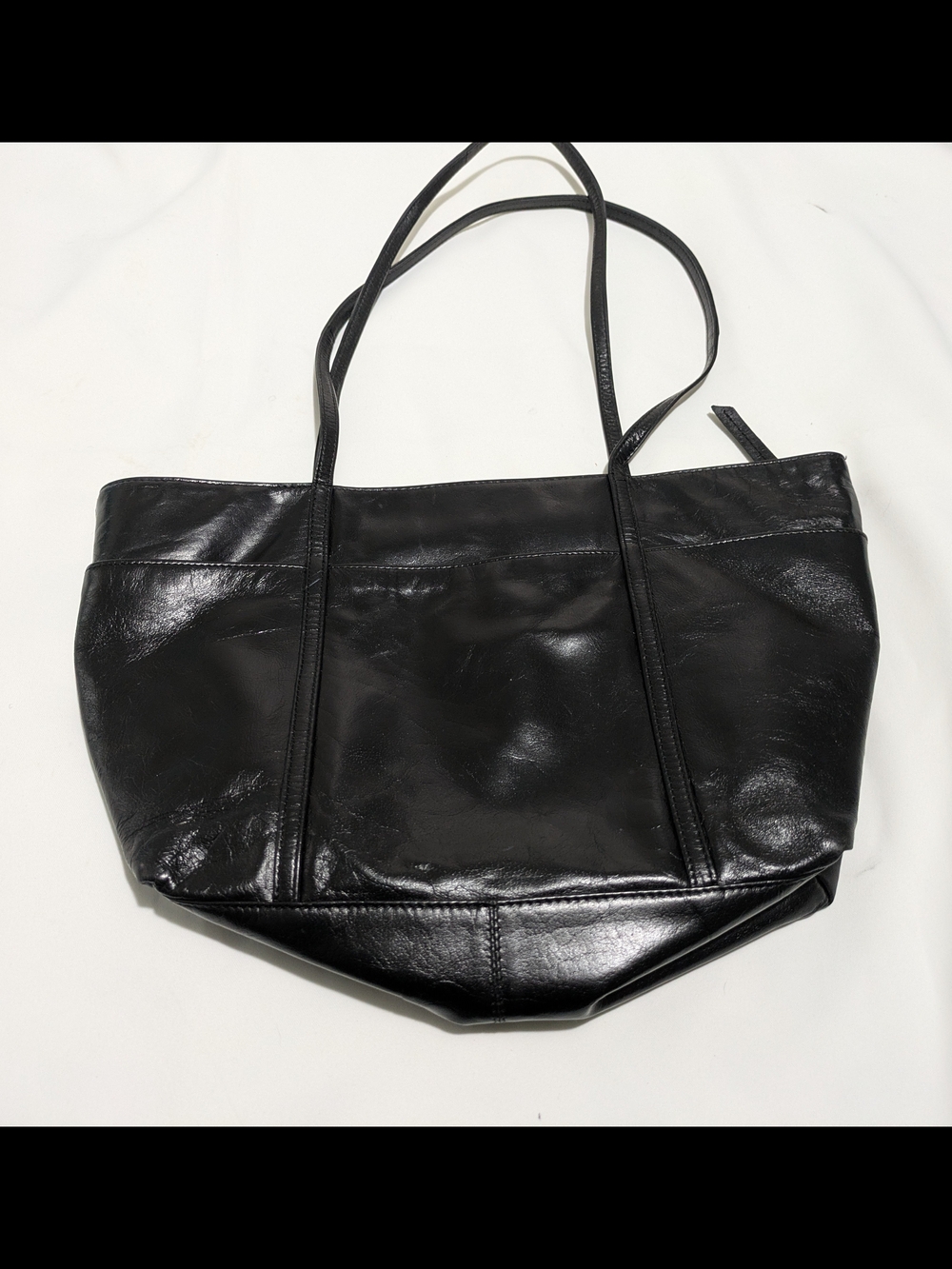 latico Black Genuine Leather Tote with Slim Shoulder Straps